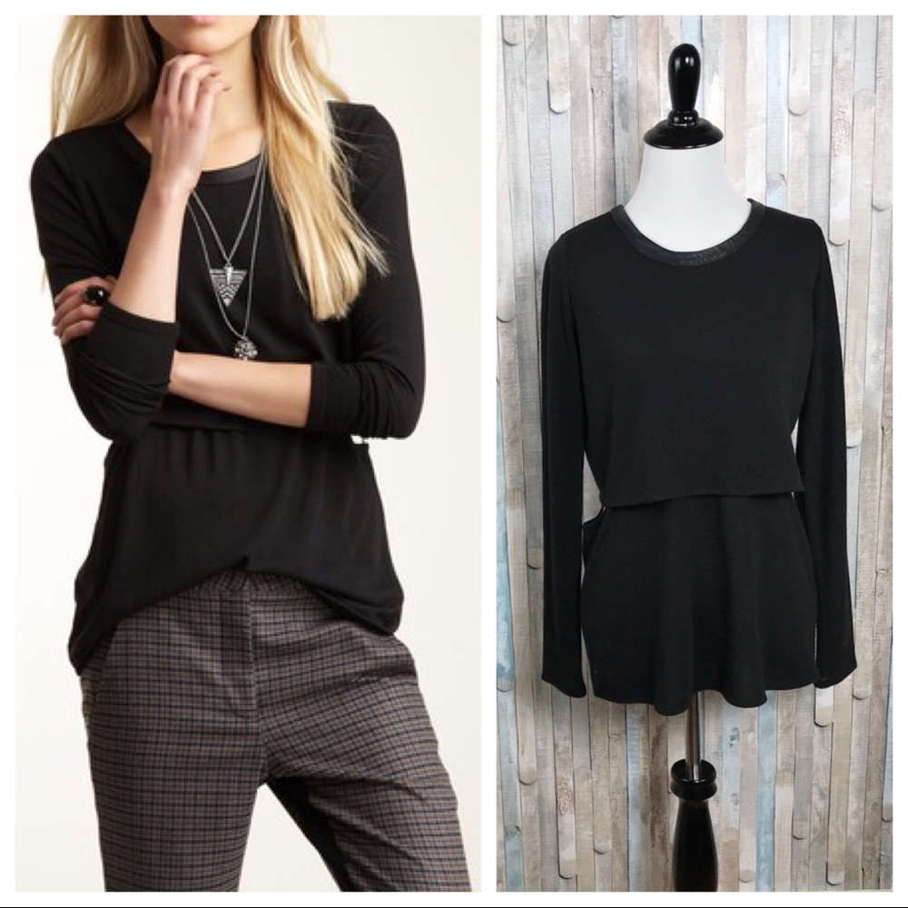 Donna Mizani XS Knit Leather Trim Sweater Top - Picture 1 of 8